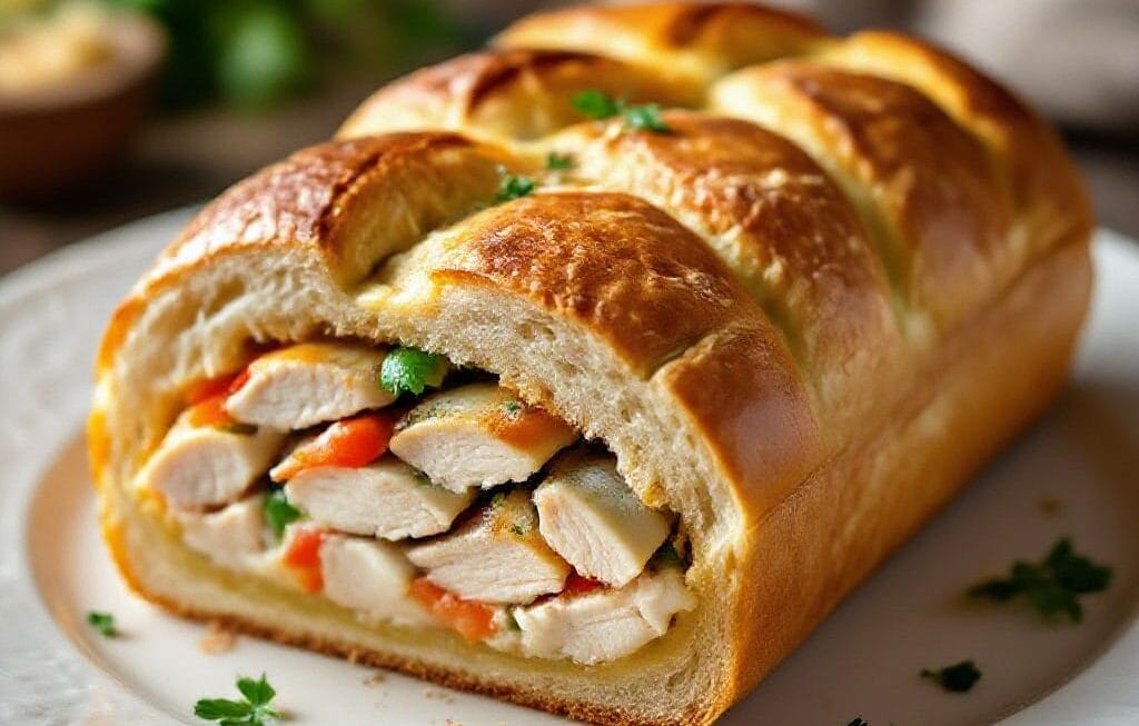 savory lunch bread loaf with chicken filling