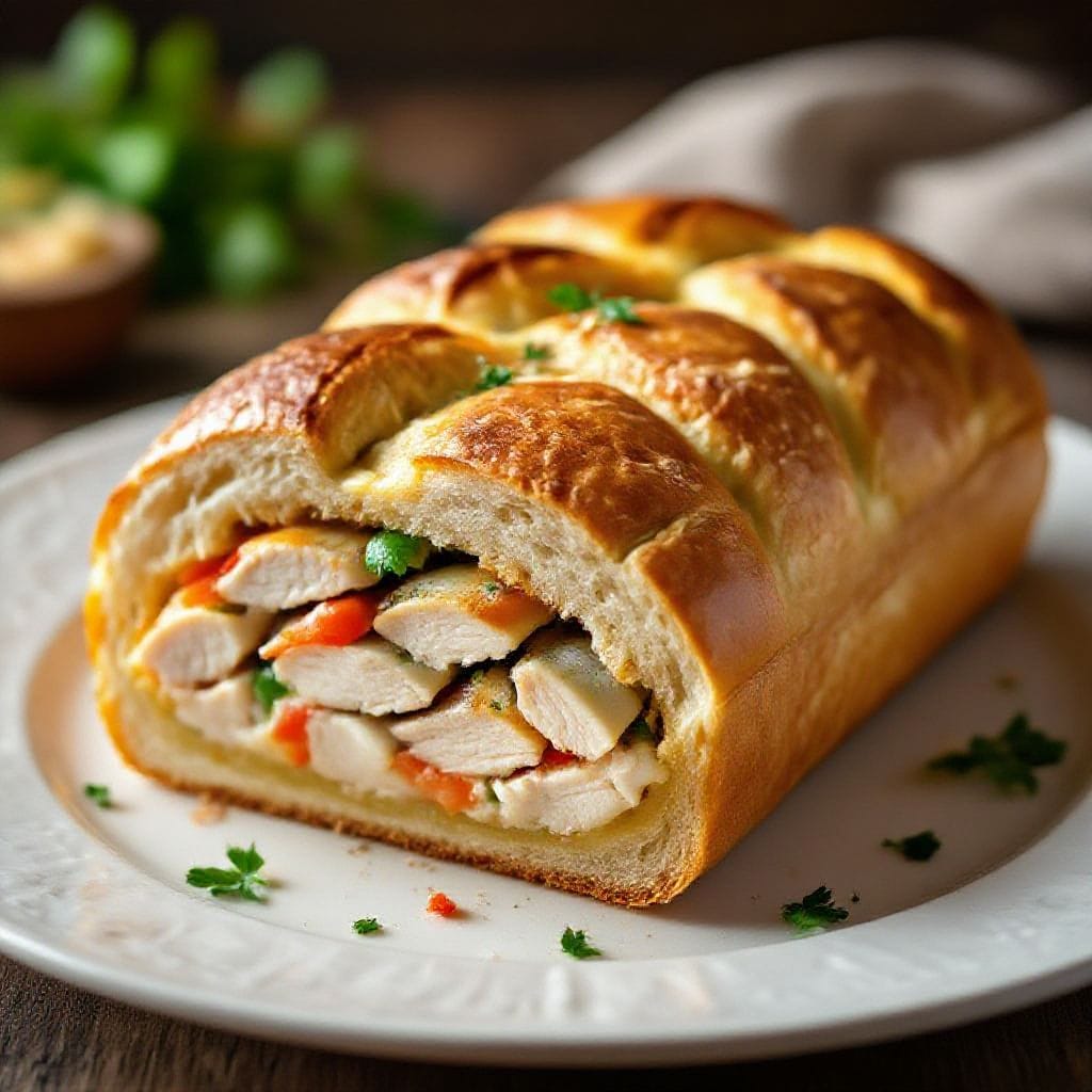 savory lunch bread loaf with chicken filling