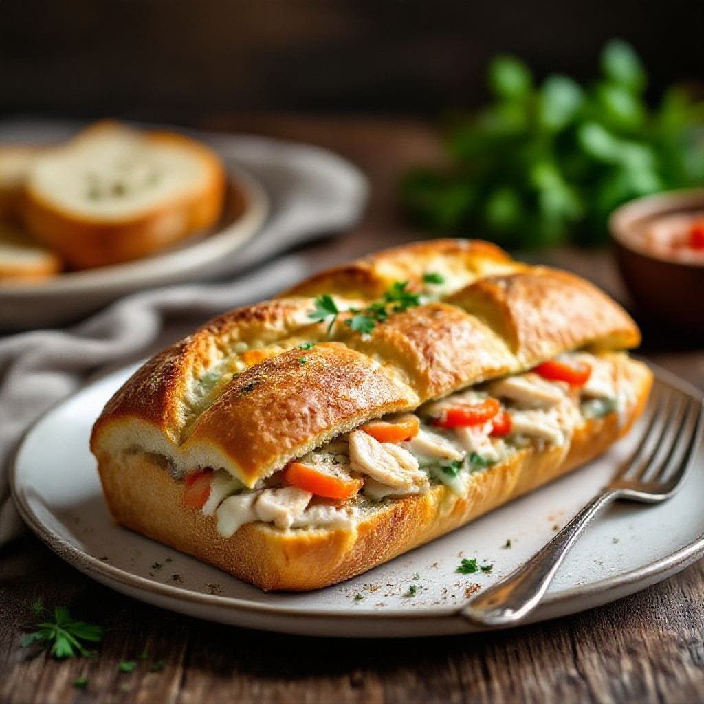 Savory lunch bread loaf with chicken filling - Savory Lunch Bread Loaf With Chicken Filling - A Cozy, Make-Ahead Favorite This savory lunch bread l