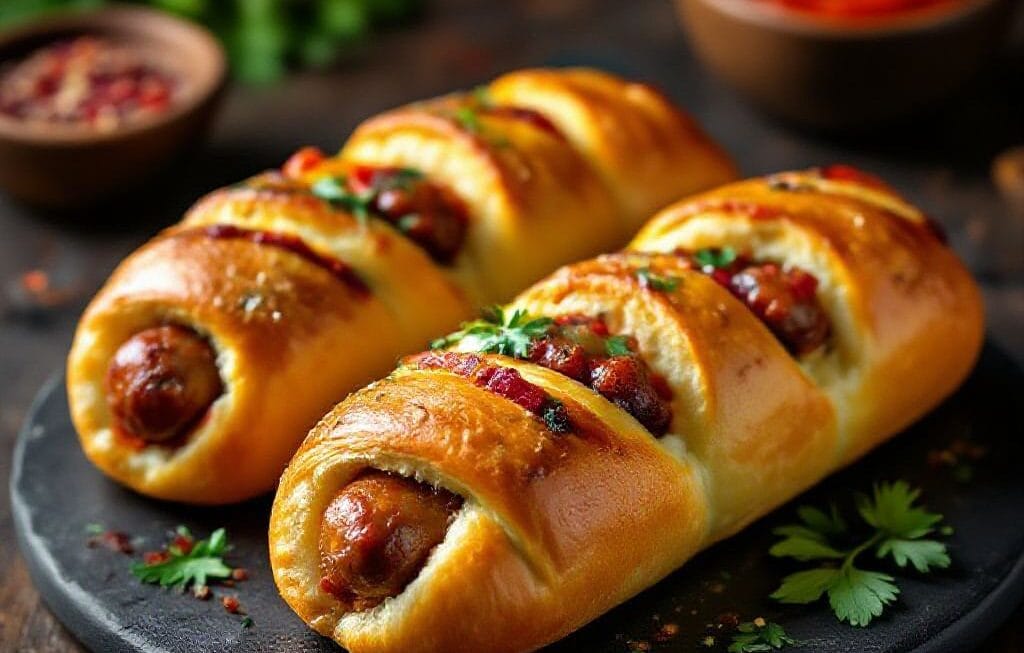 spicy sausage stuffed bread rolls
