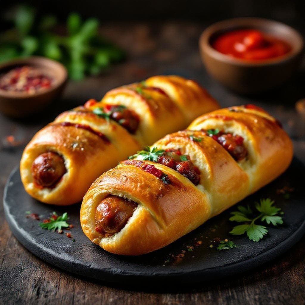 spicy sausage stuffed bread rolls