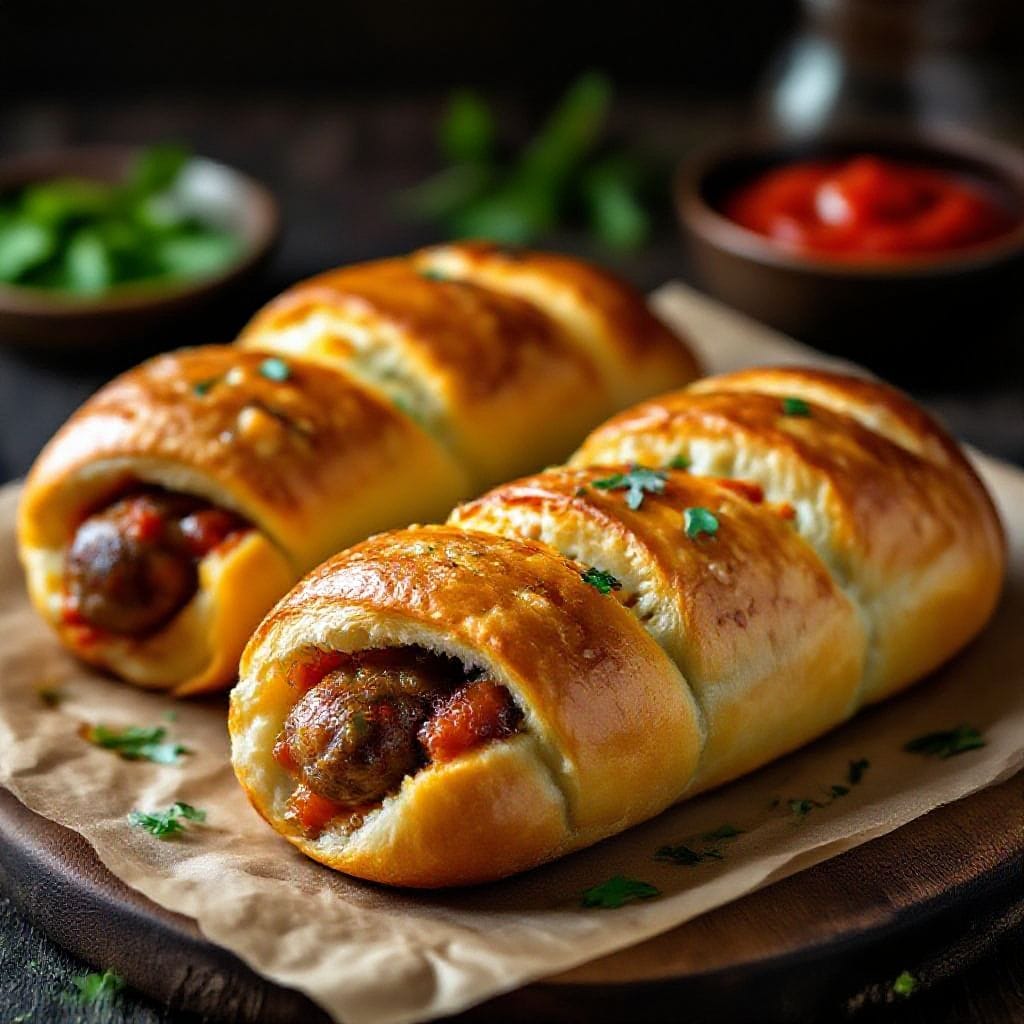 Spicy sausage stuffed bread rolls - They’re crisp on the outside, soft inside, and filled with a juicy, savory kick