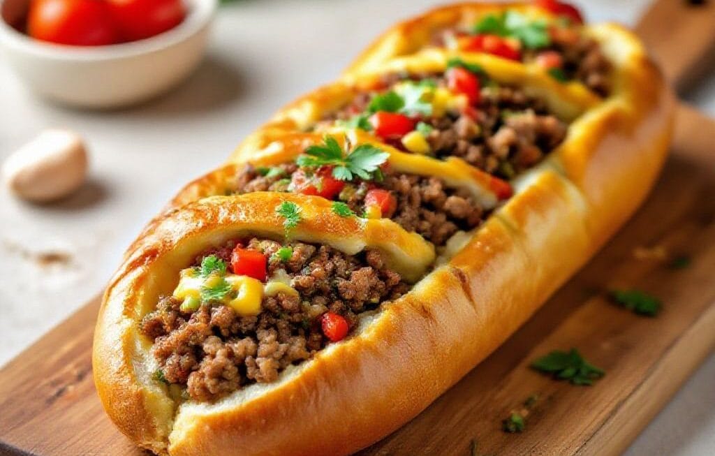 stuffed bread loaf with minced beef