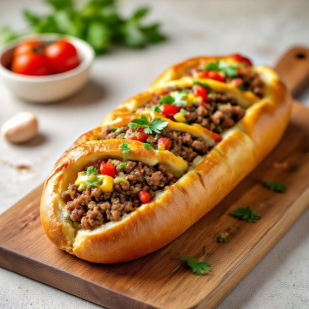 stuffed bread loaf with minced beef