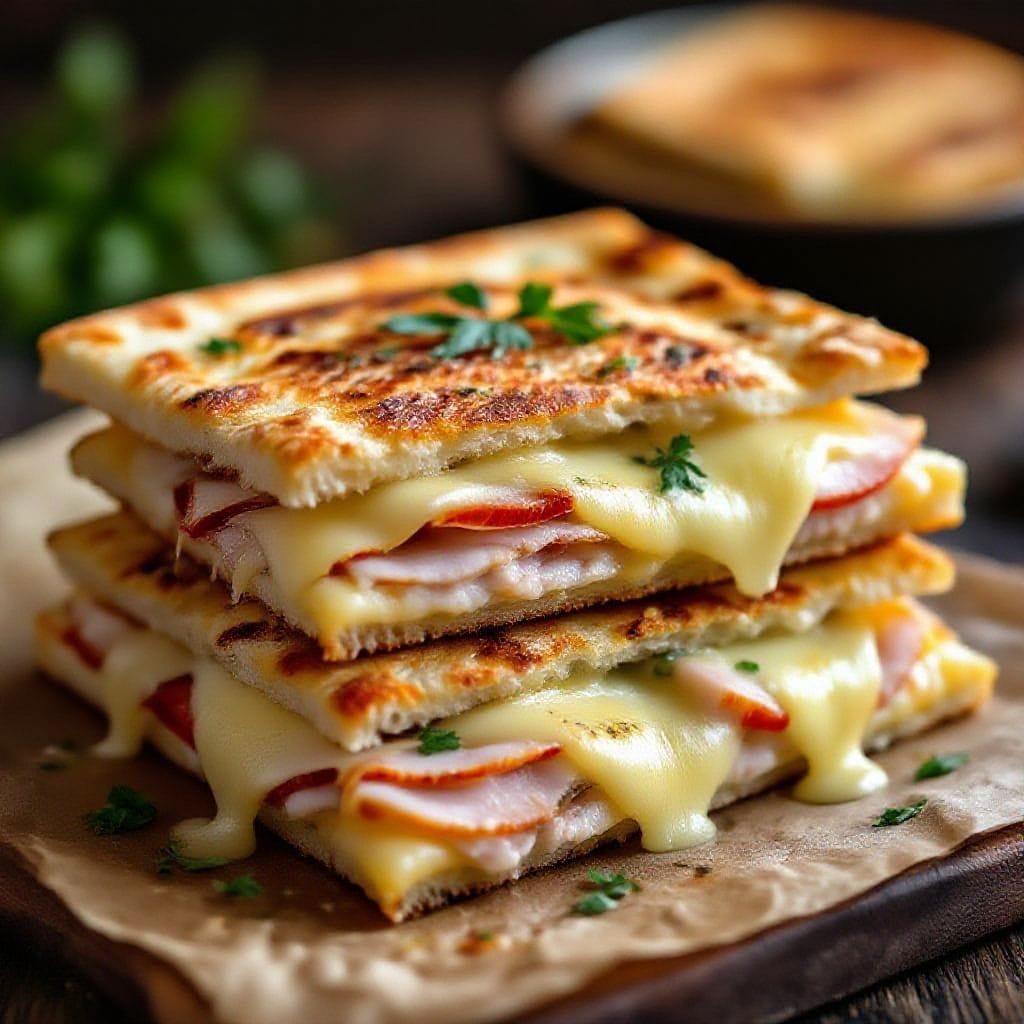 Turkey and cheese flatbread melt - The flatbread crisps up beautifully, the cheese melts perfectly, and the turkey adds hearty, savory